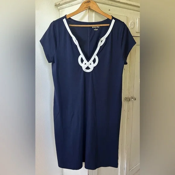 Lilly Pulitzer | Women’s ‘True Navy’ Pima Cotton Brewster Tee Shirt Dress Size L - Picture 5 of 16